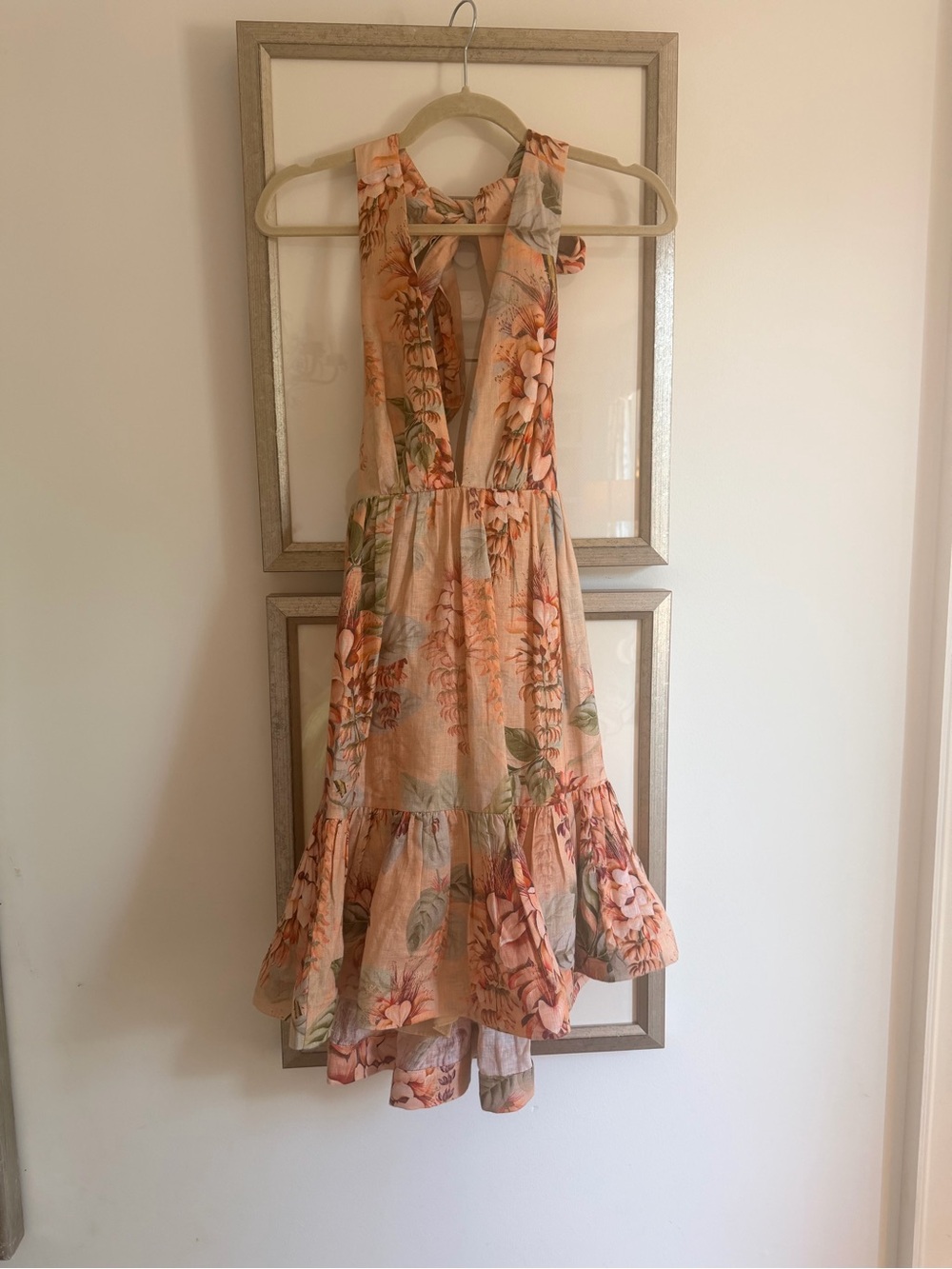 Zimmermann Peach Floral Halter High-Low Dress